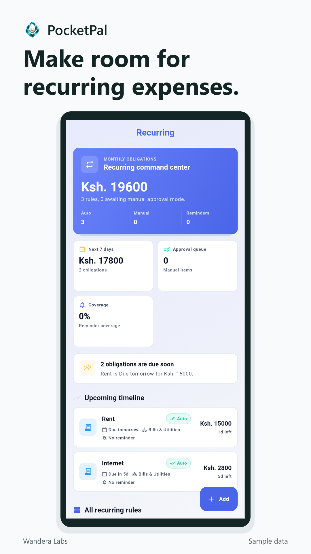Make room for recurring expenses. PocketPal recurring expenses with sample bills