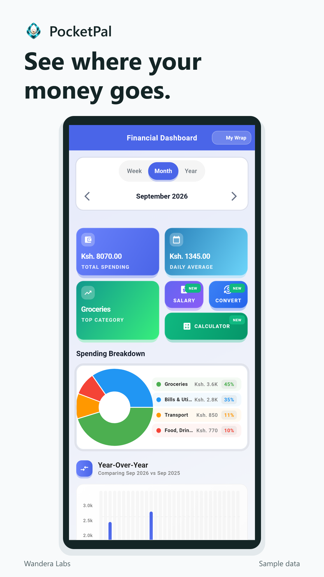 See where your money goes. PocketPal spending reports and categories